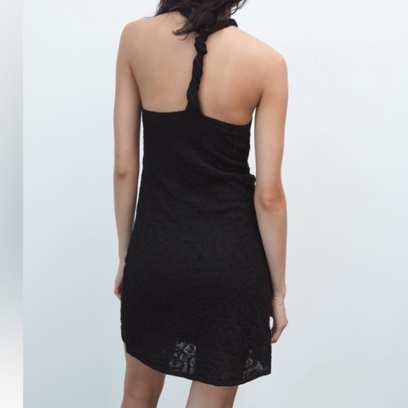 NWT Zara Jacquard Halter Knit Mini Dress in Black Size M - Picture 5 of 11